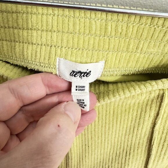 AERIE pants flare pull on elastic waist lounge ribbed gym neon yellow short M - Picture 7 of 10